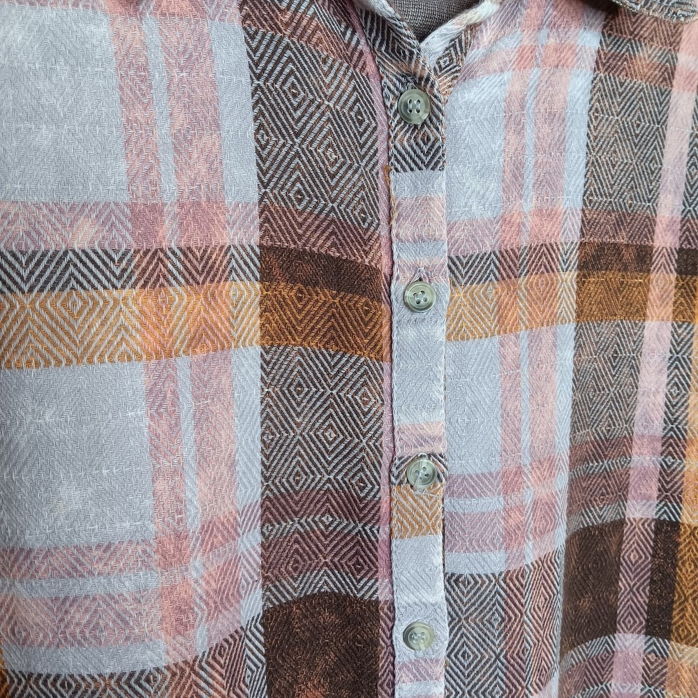 Free People Easy Street Tunic Shirt Size L Pink Plaid Flannel Country Festival - Picture 3 of 8